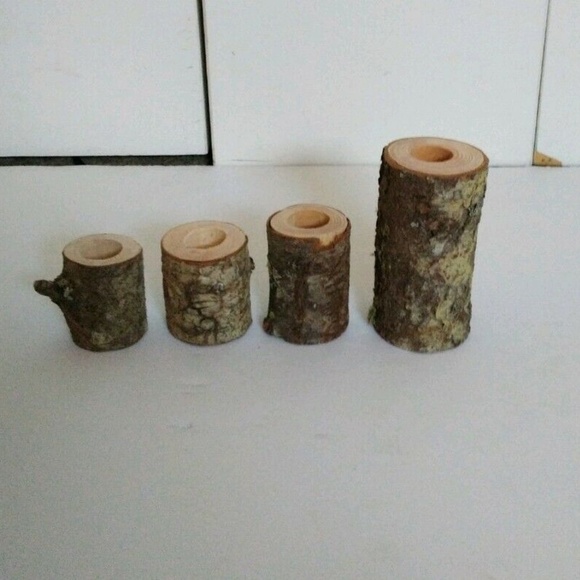 Birchwood Pillar Can Holders Set of 4 Handmade - Picture 4 of 6